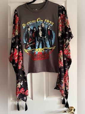 Custom Upcycled Aerosmith Poncho Top OSFM